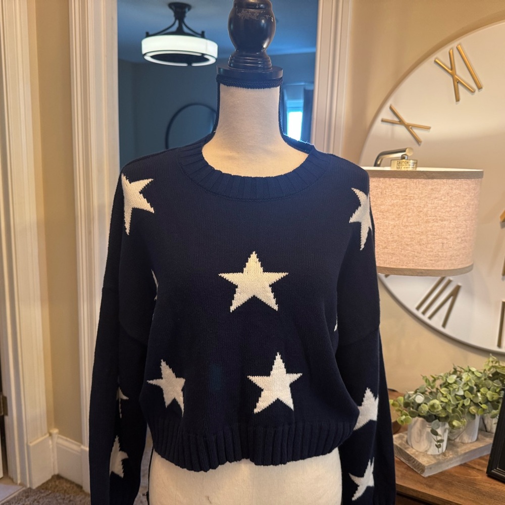 moon & madison Blue and White Crew Neck Sweater